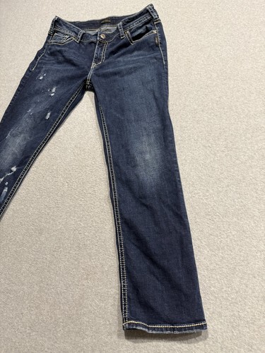 Silver Jeans Co. Jeans donna Suki dritto 34x32 blu punto spesso invecchiato - Foto 4 di 19