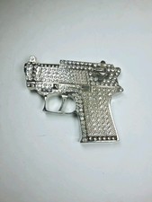 Silver Metal Belt Buckle Western Cowboys Rhinestone Bling Pistol Style