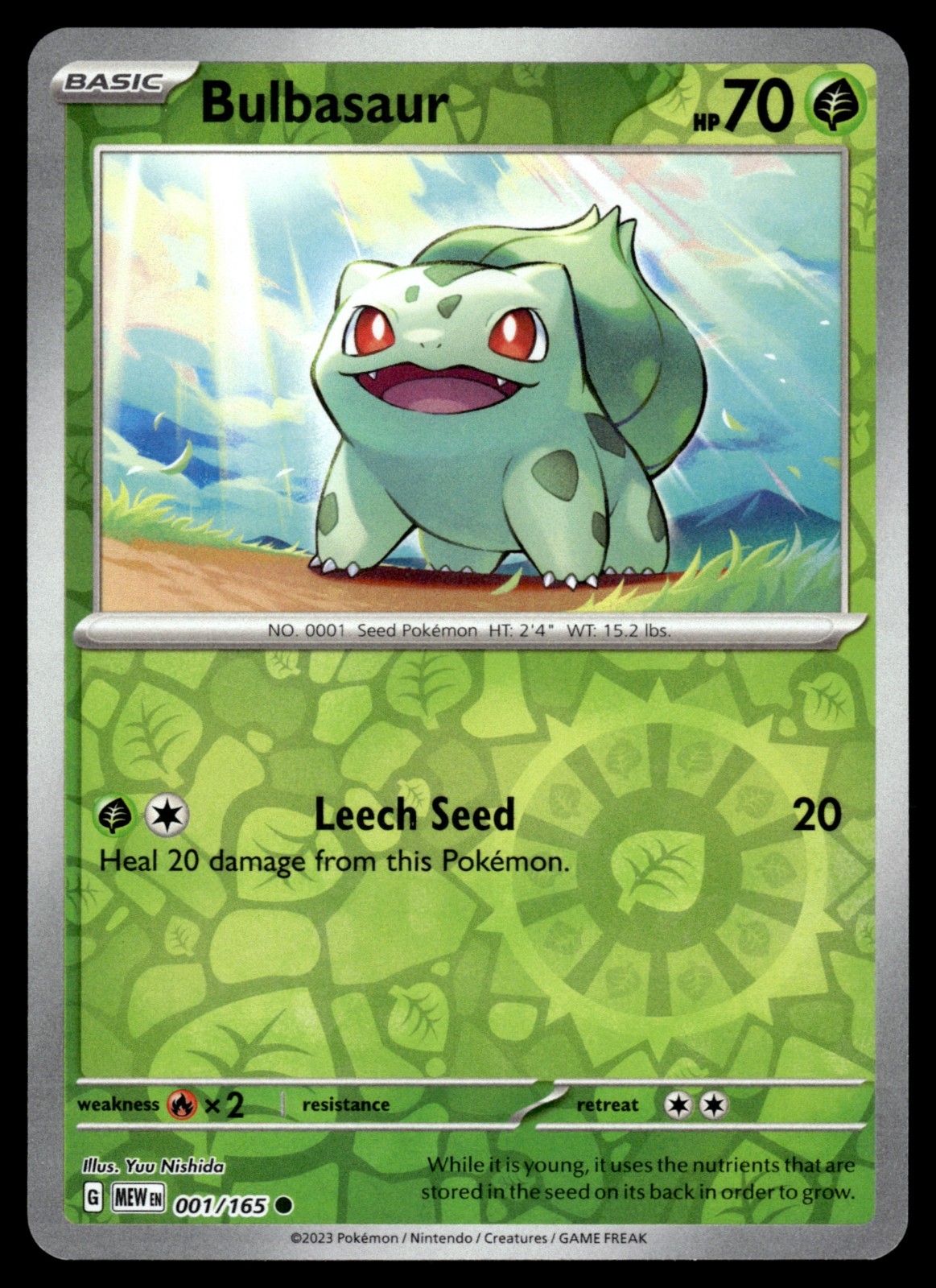 BULBASAUR [FOIL] - 001/165 - POKEMON 151 MEW-EN REVERSE ENGLISH - NM
