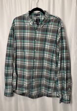 Men's J Crew 2XL Flex Washed Slim Green Plaid Long Sleeve Button Up Shirt