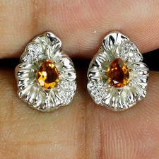 925 Sterling Silver Earrings Pear Citrine 4x3mm Natural Gemstone Jewelry