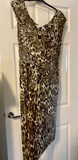 ZARA Green/Brown Animal Print Lovely Feel Stretch Fabric Lined Dress Size L NWT