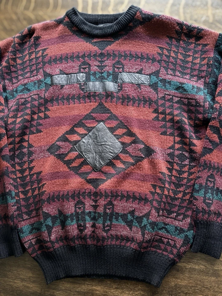 Suéter Pullover De Colección Años 90 Suroeste Azteca Patrón Tribal Acrílico Tejido Para Hombre Grande Foto 4 de 4