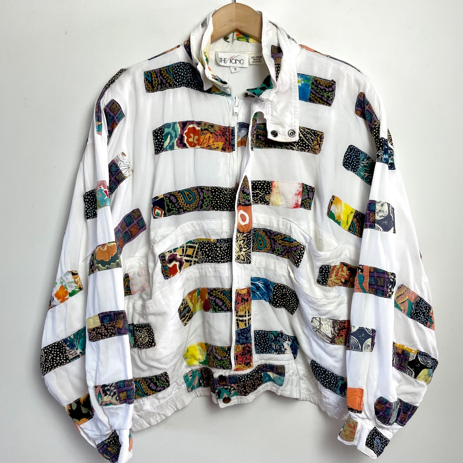 Vintage 90s Patchwork Jacket Zip Up Small Oversiz… - image 1