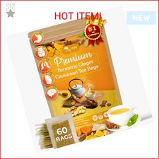 60 Bags Premium Turmeric Ginger Cinnamon Tea, Improve Digestion, Support Brain,