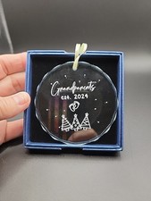 Grandparents Est. 2024 3.5 Inch Hanging Glass Ornament Etched Edges Xmas Tree