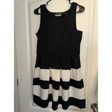 Altard State Black White Striped Fit Flare Dress Sleeveless Pleated AD171335 L