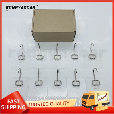 #ad NEW 10pcs Adhesive Sticky Hooks Heavy Duty Clear Wall Seamless Hooks Hangers $2.66