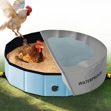 Chicken Dust Bath Tub - 32"D & 8"H Foldable Chicken Coop Accessories to Mix Sand