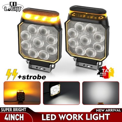 2X LED Arbeitsscheinwerfer mit Warnblinklicht für Traktor Bagger Landwirtschaft