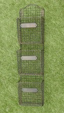 Rustic metal basket storage wall hanging rack industrial small long narrow