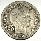 1902-P BARBER DIME 90% Silver / Good, Circulated Condition 10c US Coin -2365