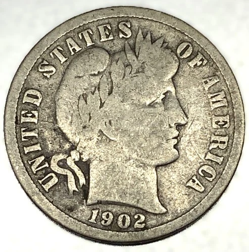 1902-P BARBER DIME 90% Silver / Good, Circulated Condition 10c US Coin -2365