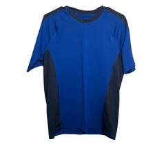 Lands' End Rash Guard Swim Shirt Men's Medium Blue Crew Neck Short Sleeve