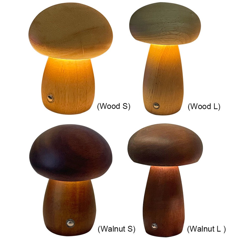 Cute Mushroom Night Light Wooden Cute Bedside Table Lamp Dimmable for