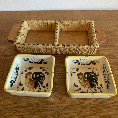 2 small bowls Square early provincial rooster basket by Ucagco japan - Picture 3 of 9