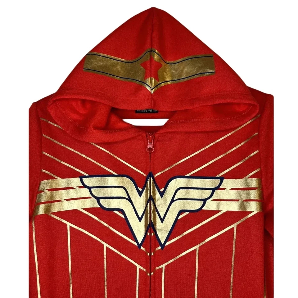 Sudadera con capucha roja con cremallera para niña grande Wonder Woman con capa desmontable - Nueva con etiquetas Foto 2 de 4