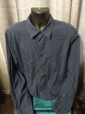 Calvin Klein Mens Dress Shirt Dark blue Stripe Pattern L Regular Fit