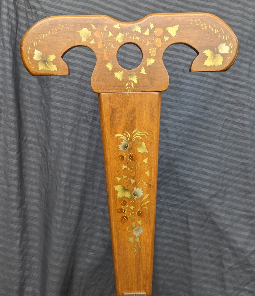 Antiguo tocador vintage de madera con acento lateral de 3 patas asiento de tela Foto 4 de 4