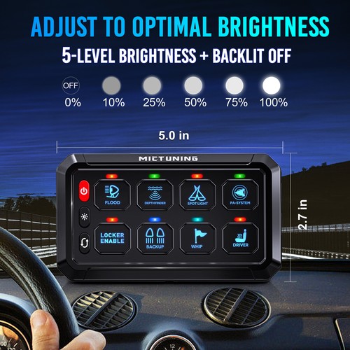 MICTUNING 8 Gang Led Switch Panel Circuit Relay Off Road Truck Light Controller - Picture 12 of 24