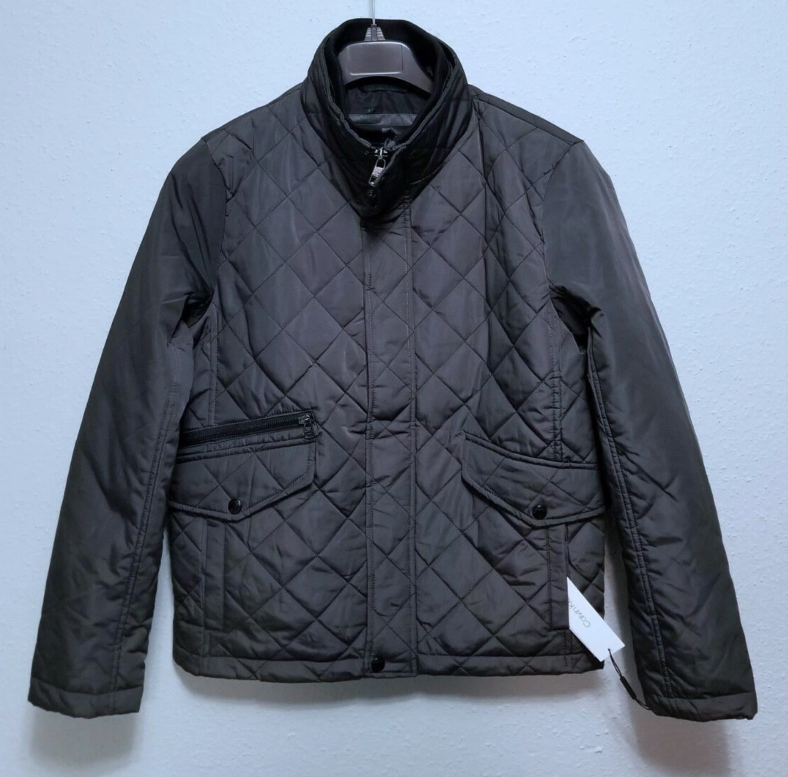 $225 CALVIN KLEIN MENS QUILTED FULL ZIP UTILITY CHARCOAL GREY JACKET SZ: S