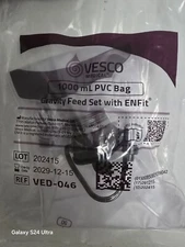 Vesco Medical 1000mL PVC Bag Gravity Feeding Set with ENFit