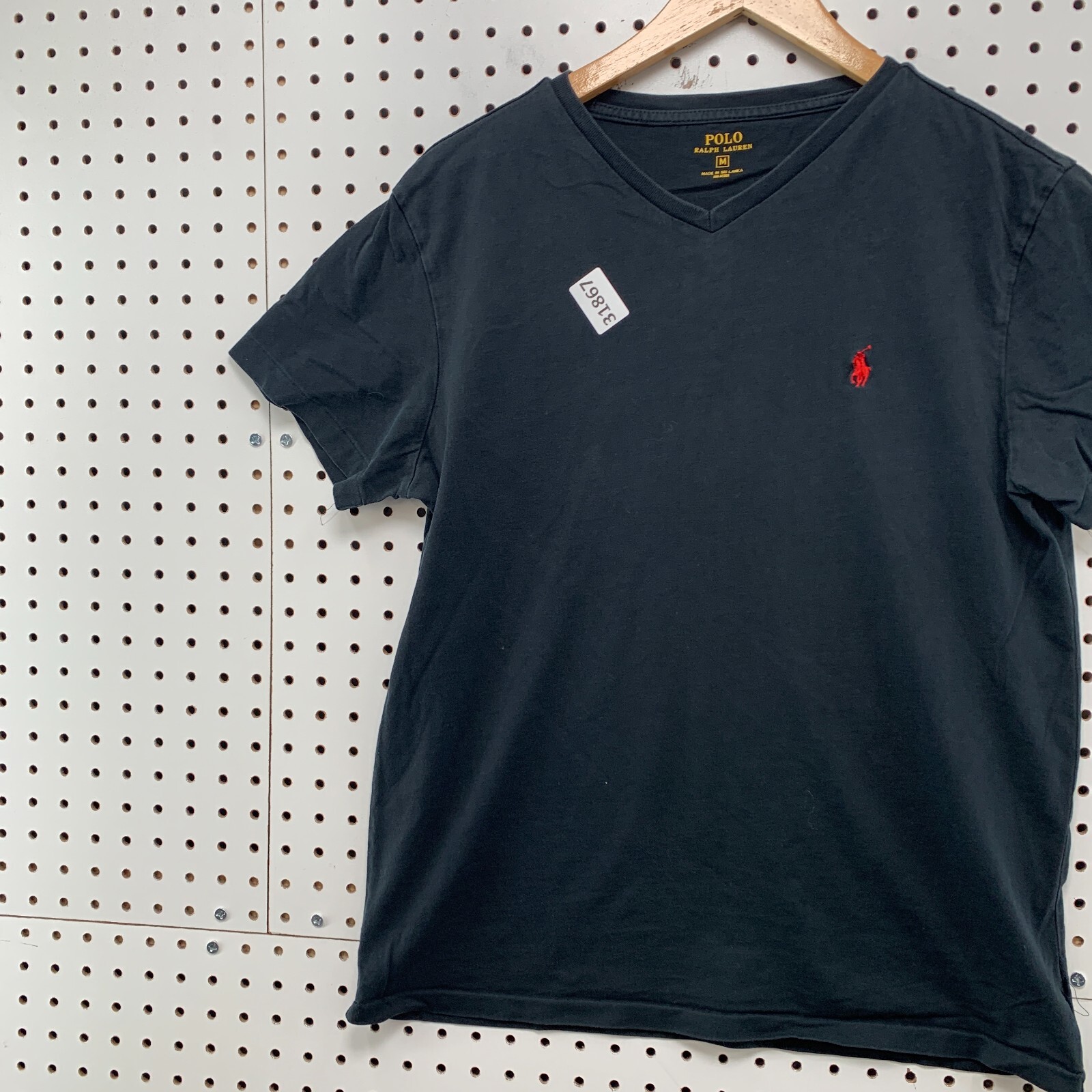 Polo Ralph Lauren Nero Collo a V Camicia Manica Corta Uomo M Rosso Pony 19 5x25