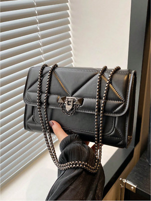 Black Minimalist Fashion Indentation Diamond Lattice Square Bag Shoulder Bag