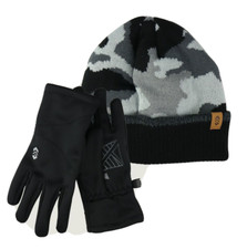  MSRP 40 Boy's Knit Lined Beanie Hat and Glove Set Black Gray Camo Size S/M