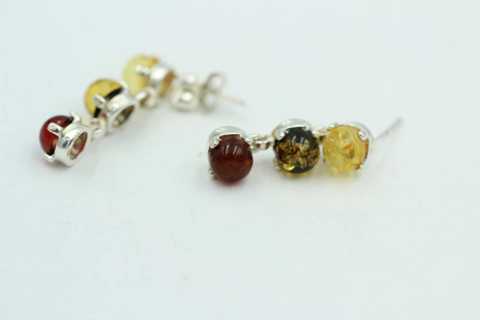 Bernstein 925 Argento Orecchini Cabochon Del Baltico Top Prezioso - Immagine 3 di 4