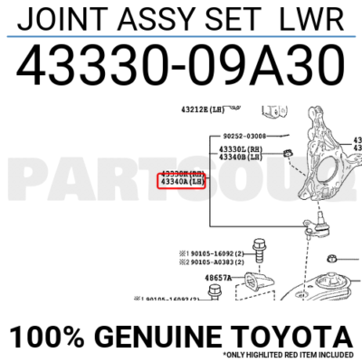 4333009A30 Genuine Toyota JOINT ASSY SET LWR 43330-09A30 | eBay
