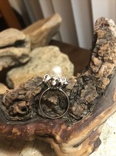 VIntag 925 Sterling Silver Modernist White Pearl Ring 6.25-6.5s, 3.6g