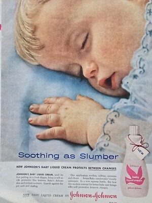 1957 Johnson's baby liquid cream soothing slumber baby sleeping vintage ad 