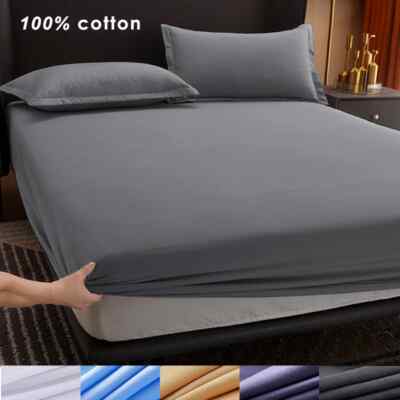100% Cotton Fitted Sheet with Elastic Bands Non Slip Adjustable Mattress Covers