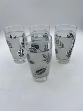 MCM Libbey Frosted Silver Leaf Design curved flat juice tumbler no trim 12 oz