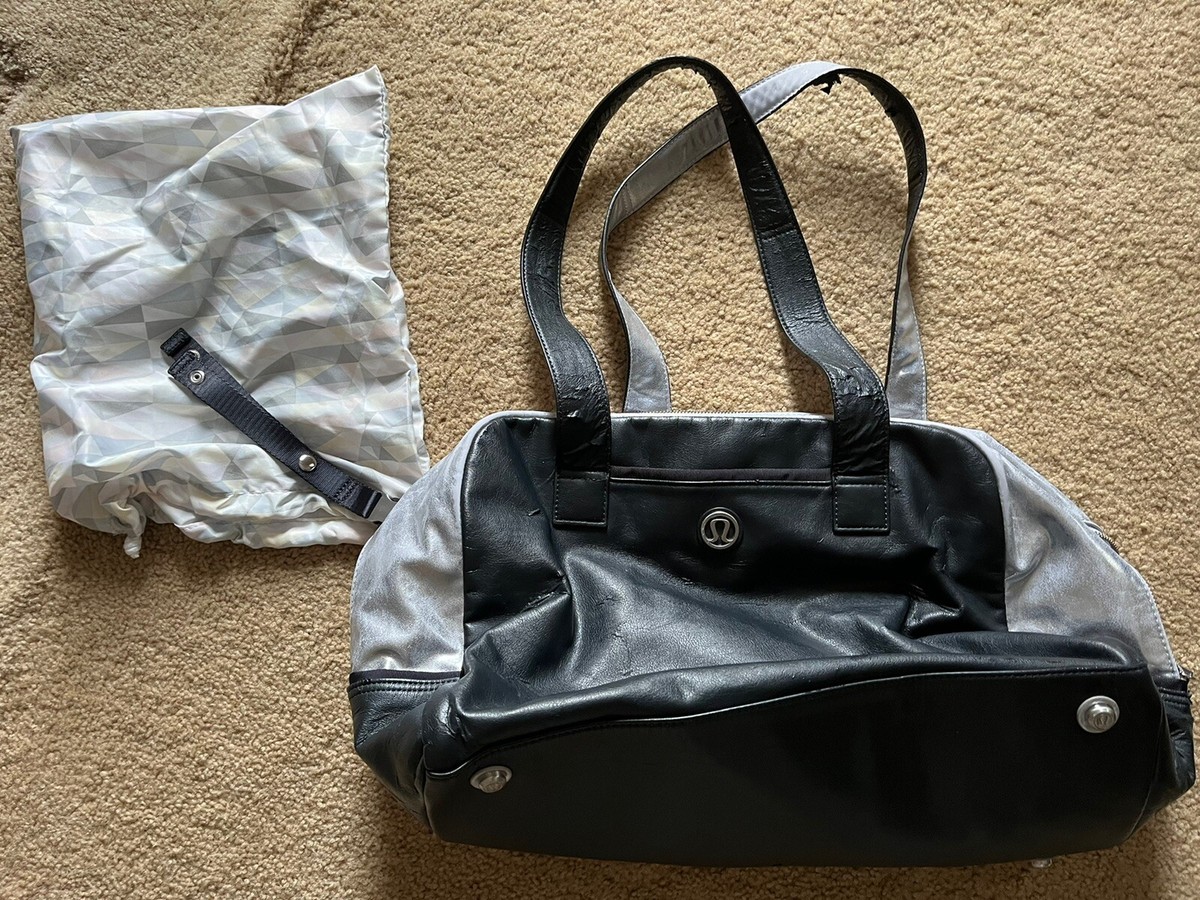 Lululemon Black Silver Travel Workout Luggage Bag Tote 16”x8.5”x11