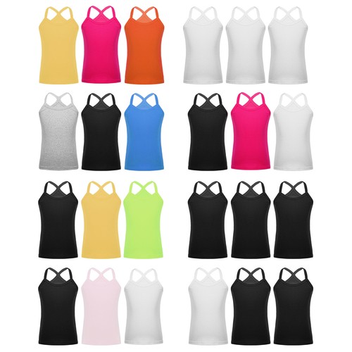 Kids Girls Vest Gymnastics 3Pcs/Set Weekend Y-Back Camisole Running Tops Beach - Picture 8 of 102