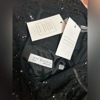 mac duggal strapless bustier sequin beaded mini dress Black Beaded Strap Bustier Sequin Mini Dress main image 0