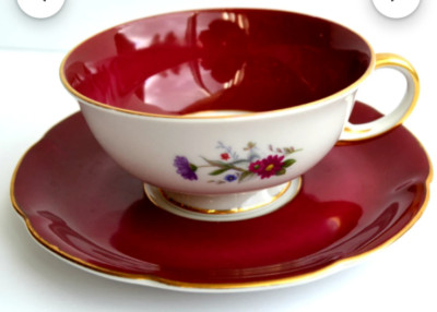 Antique ROYAL BAYREUTH Porcelain Tea Cup & Saucer Bavaria US Zone