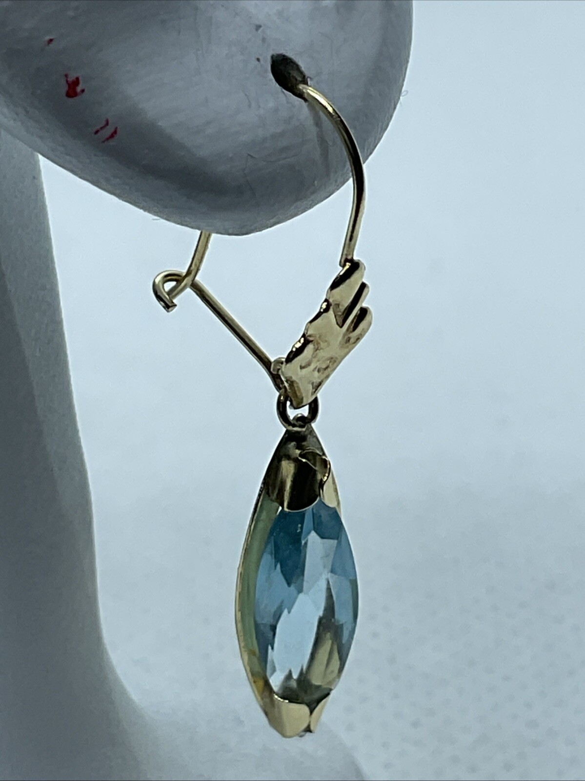 CUTE Solid 14K Yellow Gold Blue Simulated Stone D… - image 2