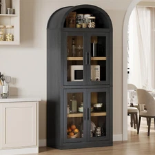 72'' Tall Arched Bookcase with Glass Doors 4 Tier Display Bookshelf Storage