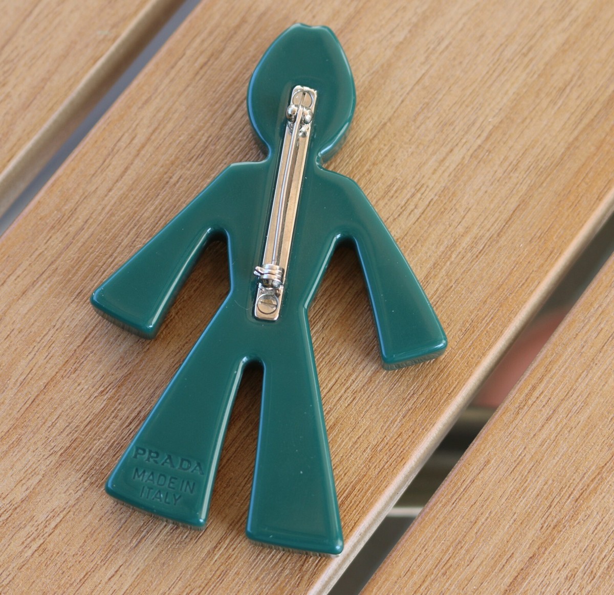 Auth Prada Green Bakelite Brown Leather Sailor Gumby Pin Auth Prada Green Bakelite Brown Leather Sailor Gumby Pin