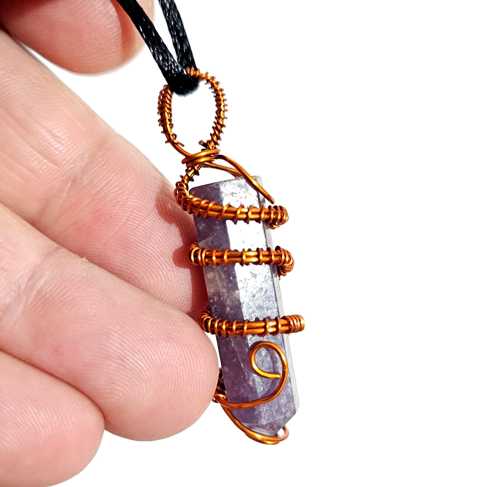 Lepidolite Pendant Copper Scroll Gemstone Transitional Mica Necklace Jewellery