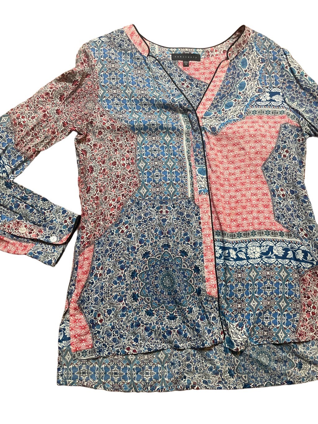 Sanctuary Women's Patchwork Print Long Sleeve V N… - image 5