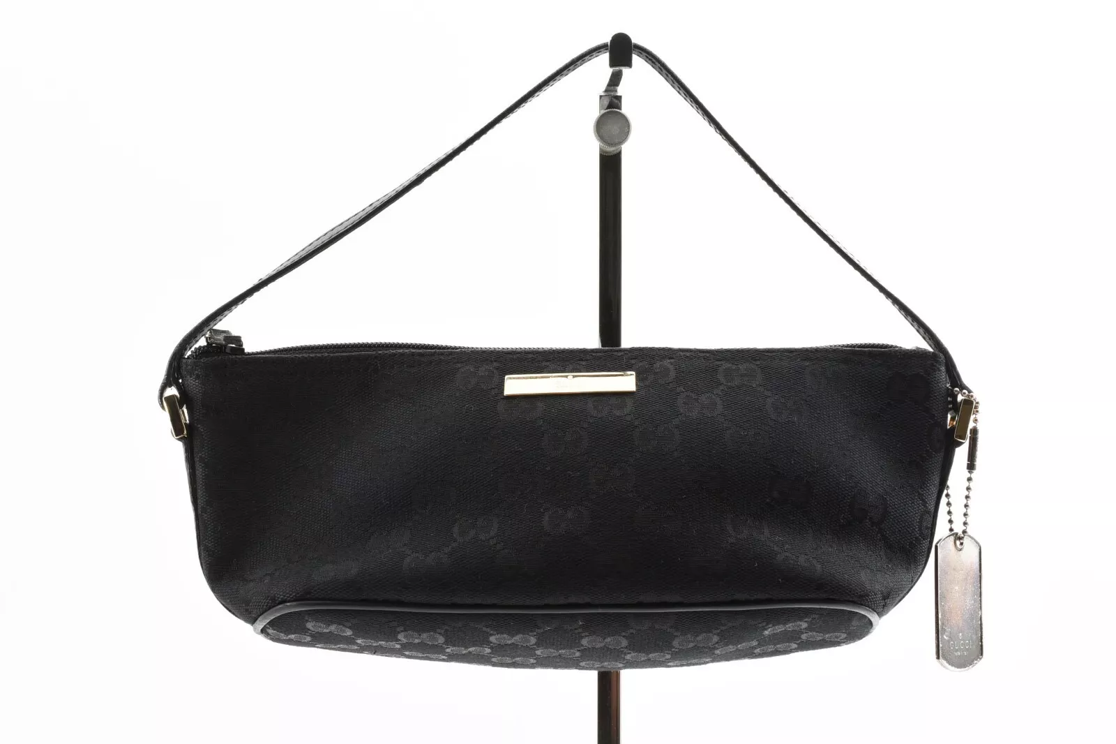 GUCCI [Rang A] Accessoire Pochette Sac à Main Sac à Main GG Toile Poignée Supérieure Noir Auth