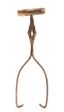 Vintage Antique Rustic Ice Tongs Hooks Wooden Handle Farmhouse Decor 14"