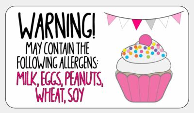 food allergy allergen warning pink bunting cup cake mini labels