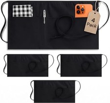4 Pack Server Apron with 3 Pockets, Waist Apron for Waiter Waitress, 12 Inches