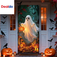 Halloween Door Cover, 79 35Inch Cute Ghost Pumpkin Lantern Halloween Door Deco