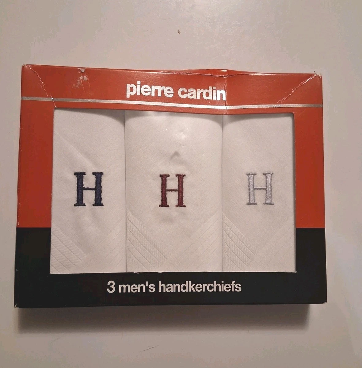 Pierre Cardin 3 Men's Handkerchiefs Embroidered Initial H New In Box